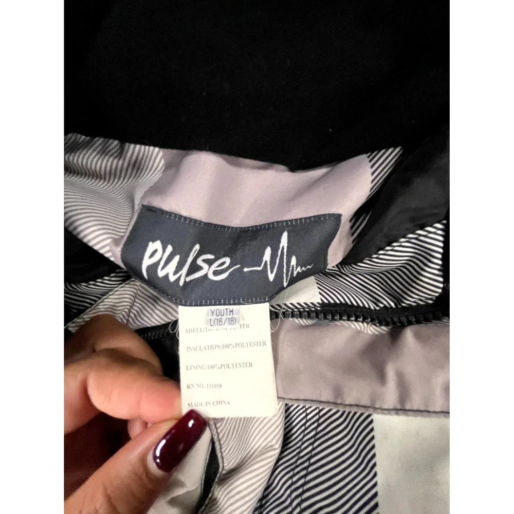 Pulse Winter Ski Jacket Youth Large 16 18 Gray Black Plaid Pockets Hooded Coat